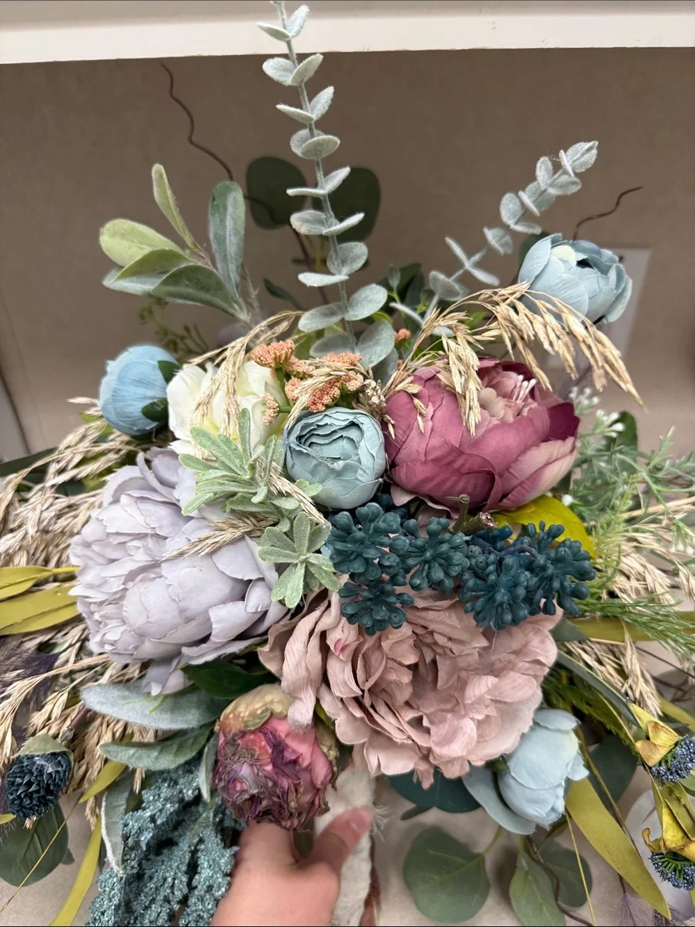 Handcrafted Mixed Floral Bouquet in Dusty Blue, Mauve & Sage -